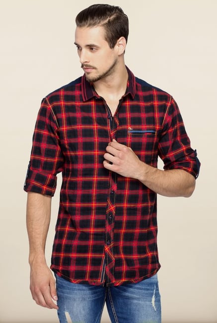 Spykar Red & Black Checks Casual Shirt Spykar Red & Black Checks Casual Shirt