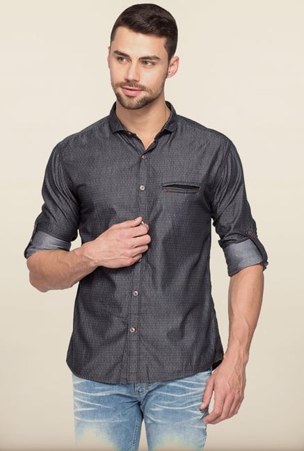 Spykar Dark Grey Printed Casual Shirt Spykar Dark Grey Printed Casual Shirt