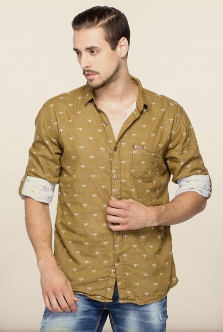 Spykar Khaki Printed Casual Shirt Spykar Khaki Printed Casual Shirt