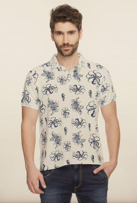 Spykar Beige Printed Cotton T shirt Spykar Beige Printed Cotton T shirt