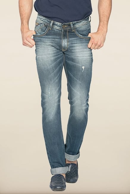 Spykar Blue Washed Distressed Jeans Spykar Blue Washed Distressed Jeans