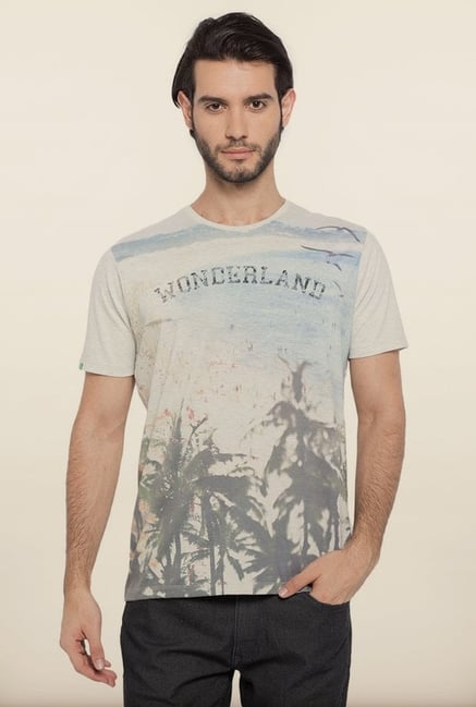 Spykar Beige Graphic Printed T shirt Spykar Beige Graphic Printed T shirt