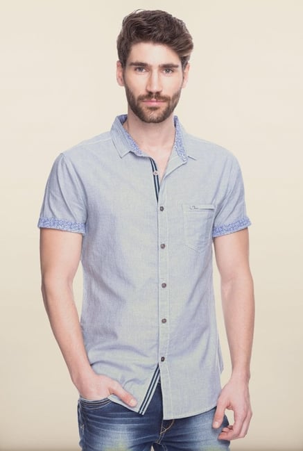 Spykar Grey Solid Casual Shirt Spykar Grey Solid Casual Shirt