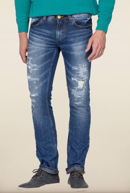 Spykar Blue Distressed Denim Jeans Spykar Blue Distressed Denim Jeans