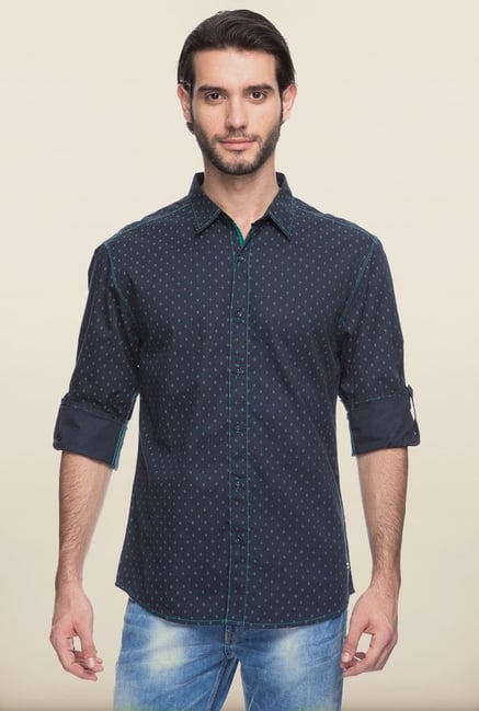 Spykar Navy Printed Casual Shirt Spykar Navy Printed Casual Shirt