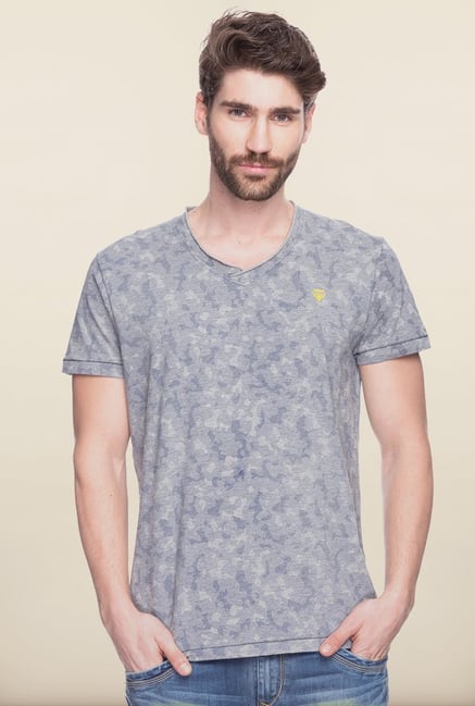Spykar Grey Printed Slim Fit T shirt Spykar Grey Printed Slim Fit T shirt