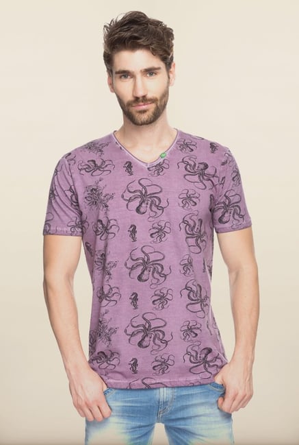 Spykar Purple Printed T shirt Spykar Purple Printed T shirt