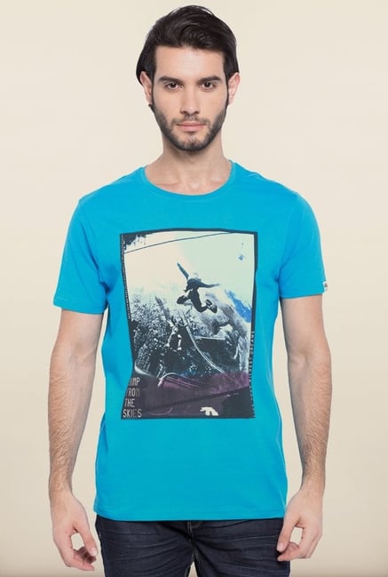 Spykar Turquoise Graphic Printed T shirt Spykar Turquoise Graphic Printed T shirt