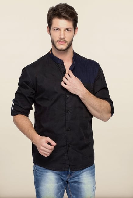 Spykar Black Mandarin Collar Shirt Spykar Black Mandarin Collar Shirt