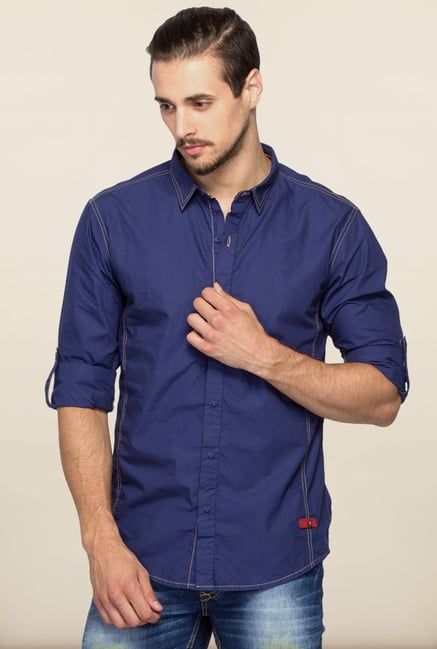 Spykar Indigo Solid Casual Shirt Spykar Indigo Solid Casual Shirt