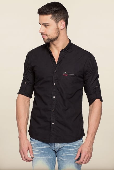 Spykar Black Solid Regular Fit Casual Shirt Spykar Black Solid Regular Fit Casual Shirt