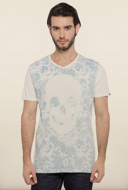 Spykar Off White Printed T shirt Spykar Off White Printed T shirt