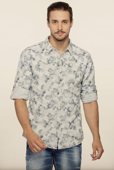 Spykar White Floral Printed Casual Shirt Spykar White Floral Printed Casual Shirt