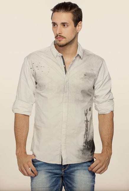 Spykar White Printed Regular Fit Casual Shirt Spykar White Printed Regular Fit Casual Shirt