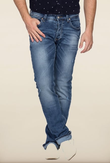 Spykar Blue Slim Fit Distressed Jeans Spykar Blue Slim Fit Distressed Jeans