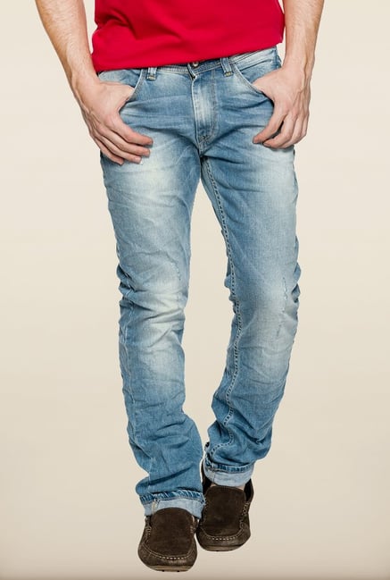 Spykar Blue Destressed Slim Fit Denim Jeans Spykar Blue Destressed Slim Fit Denim Jeans