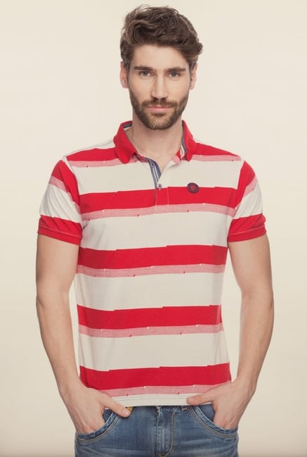 Spykar Red & White Polo T shirt Spykar Red & White Polo T shirt