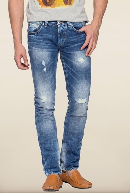 Spykar Blue Low Rise Distressed Denim Jeans Spykar Blue Low Rise Distressed Denim Jeans