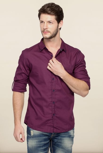 Spykar Purple Solid Casual Shirt Spykar Purple Solid Casual Shirt