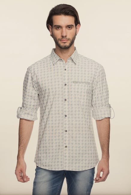 Spykar White Printed Regular Fit Shirt Spykar White Printed Regular Fit Shirt