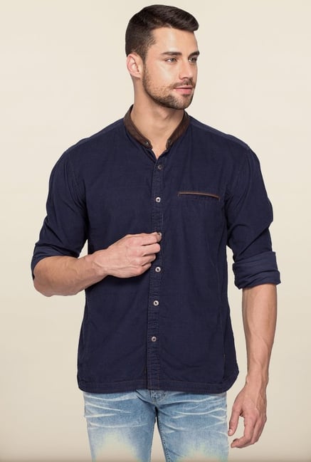 Spykar Navy Regular Fit Cotton Shirt Spykar Navy Regular Fit Cotton Shirt