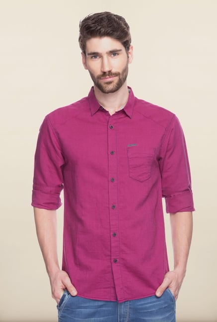 Spykar Wine Solid Casual Shirt Spykar Wine Solid Casual Shirt
