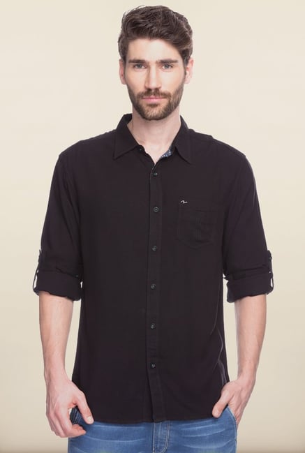 Spykar Black Solid Cotton Shirt Spykar Black Solid Cotton Shirt