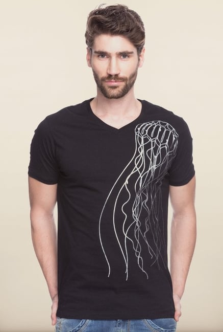 Spykar Black Slim fit Printed T shirt Spykar Black Slim fit Printed T shirt