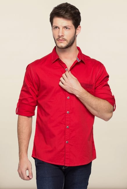 Spykar Red Cotton Shirt Spykar Red Cotton Shirt