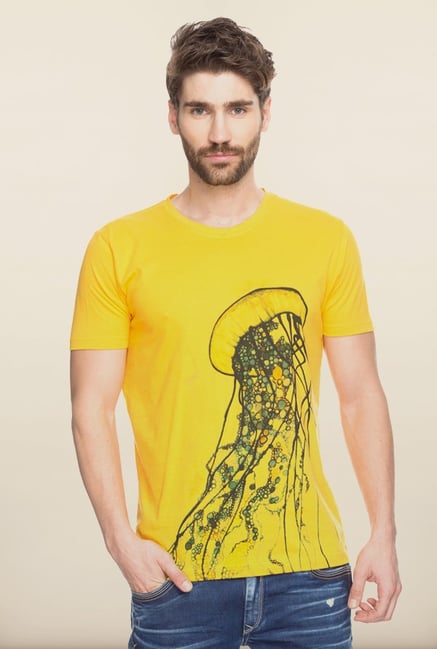 Spykar Yellow Graphic Printed T shirt Spykar Yellow Graphic Printed T shirt