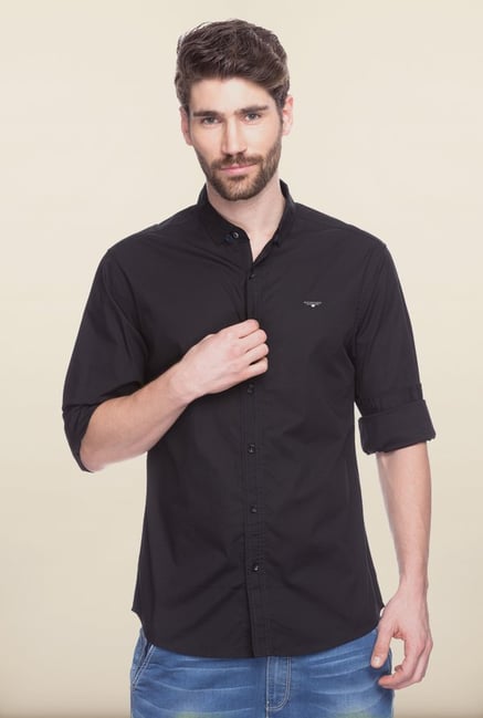 Spykar Black Solid Casual Shirt Spykar Black Solid Casual Shirt