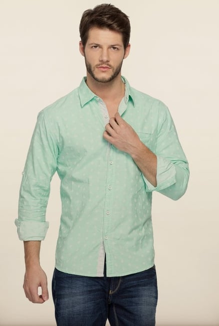 Spykar Green Printed Casual Shirt Spykar Green Printed Casual Shirt