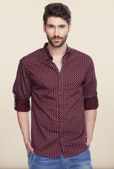 Spykar Maroon Printed Casual Shirt Spykar Maroon Printed Casual Shirt