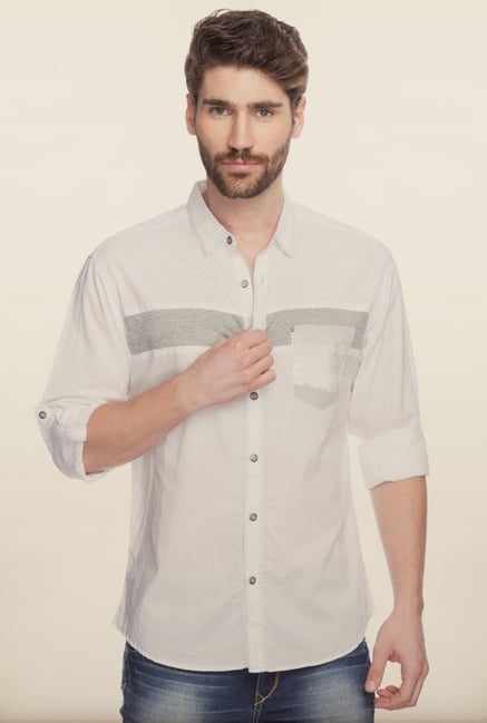 Spykar White Solid Cotton Shirt Spykar White Solid Cotton Shirt