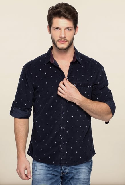 Spykar Navy Printed Regular Fit Shirt Spykar Navy Printed Regular Fit Shirt