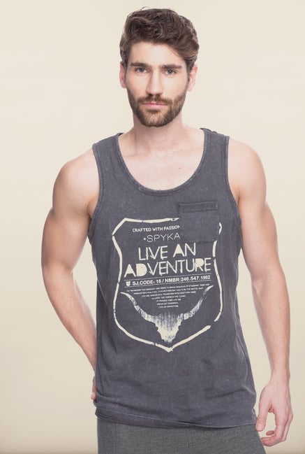 Spykar Grey Slim Fit Printed Vest Spykar Grey Slim Fit Printed Vest
