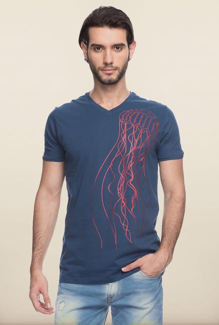 Spykar Mid Blue Printed T shirt Spykar Mid Blue Printed T shirt