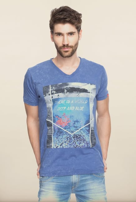 Spykar Blue Graphic Printed T shirt Spykar Blue Graphic Printed T shirt