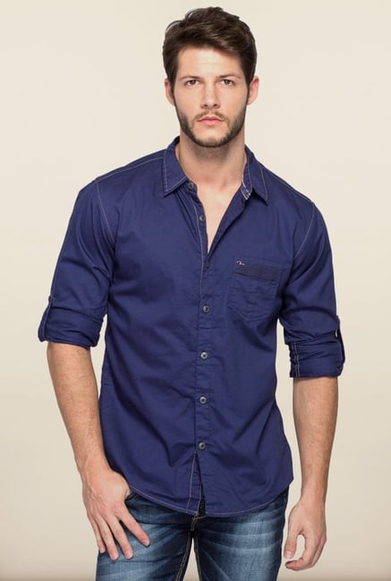 Spykar Navy Cotton Casual Shirt Spykar Navy Cotton Casual Shirt