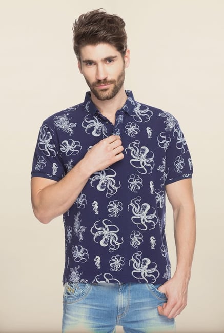 Spykar Navy Printed Slim Fit T shirt Spykar Navy Printed Slim Fit T shirt