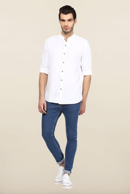 Turtle White Self Design Casual Shirt Turtle White Self Design Casual Shirt