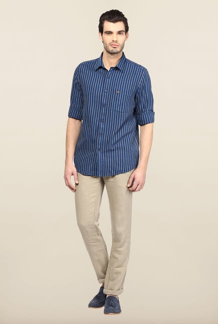 Turtle Khadi Blue Striped Casual Shirt Turtle Khadi Blue Striped Casual Shirt