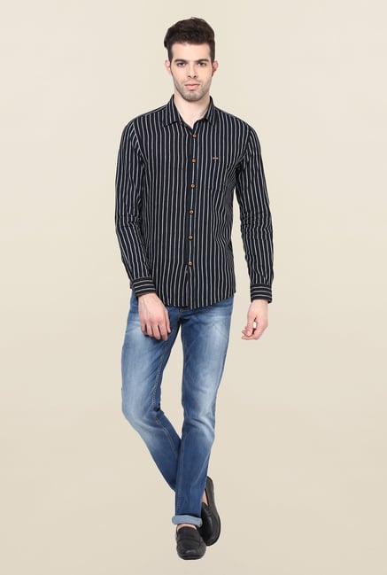 Turtle Black Striped Khadi Casual Shirt Turtle Black Striped Khadi Casual Shirt