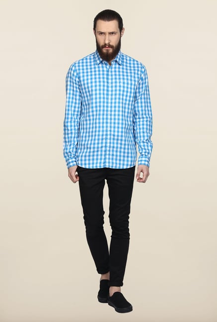 Turtle White And Blue Checks Casual Shirt Turtle White And Blue Checks Casual Shirt