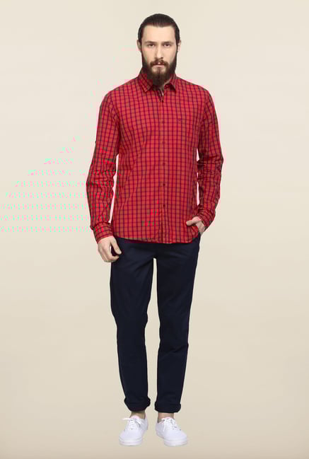Turtle Red And Blue Checks Casual Shirt Turtle Red And Blue Checks Casual Shirt