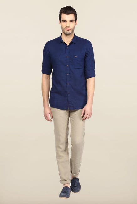 Turtle Navy Solid Casual Shirt Turtle Navy Solid Casual Shirt