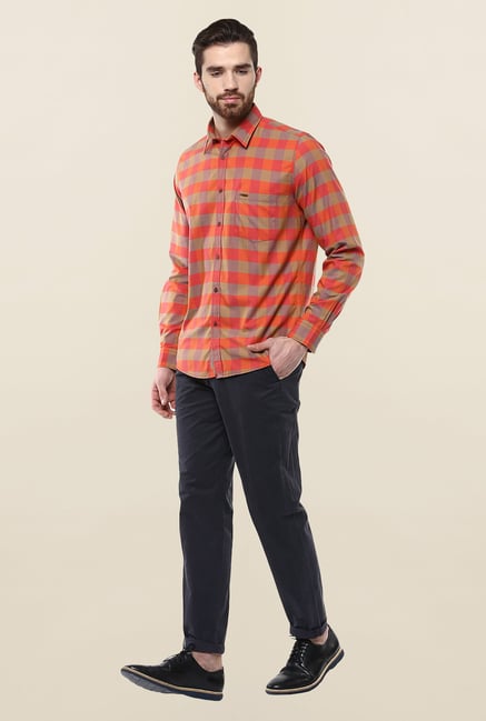 Turtle Orange Checks Casual Shirt Turtle Orange Checks Casual Shirt