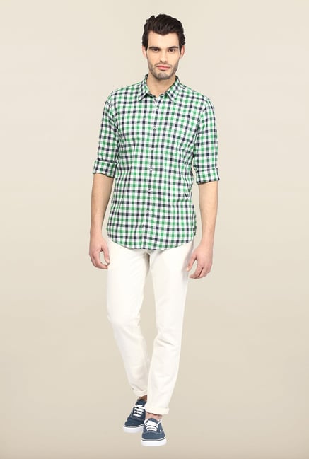 Turtle White And Green Checks Casual Shirt Turtle White And Green Checks Casual Shirt