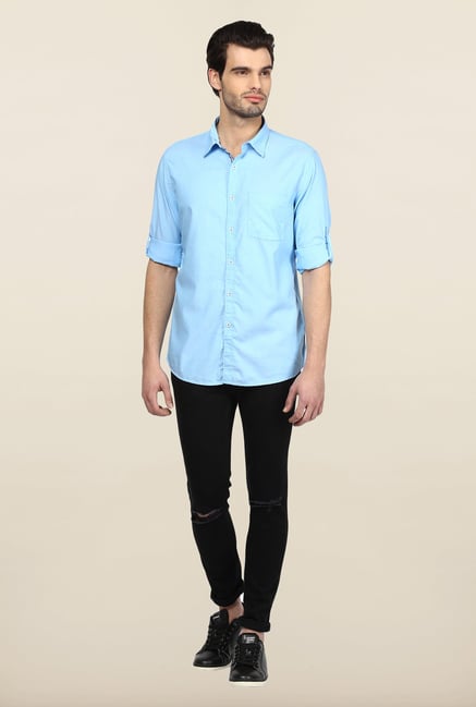 Turtle Sky Blue Solid Casual Shirt Turtle Sky Blue Solid Casual Shirt