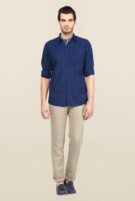 Turtle Blue Solid Casual Shirt Turtle Blue Solid Casual Shirt